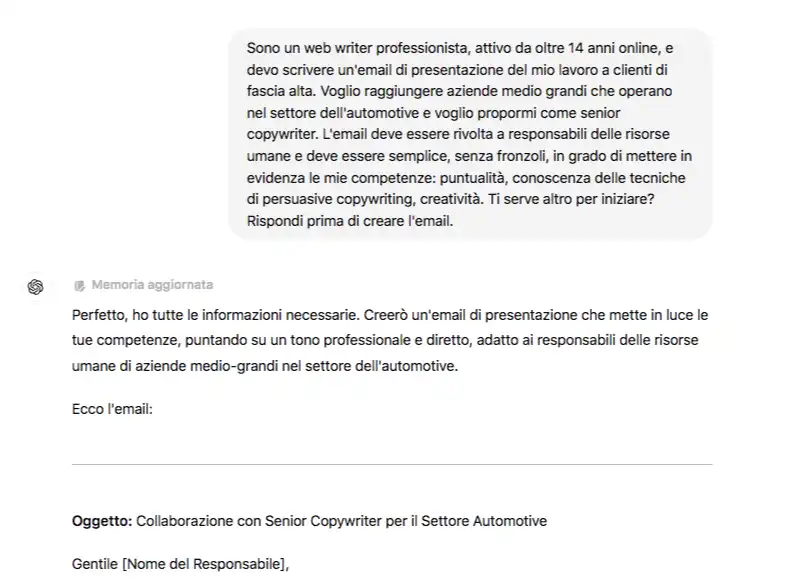 scrivere prompt per le email